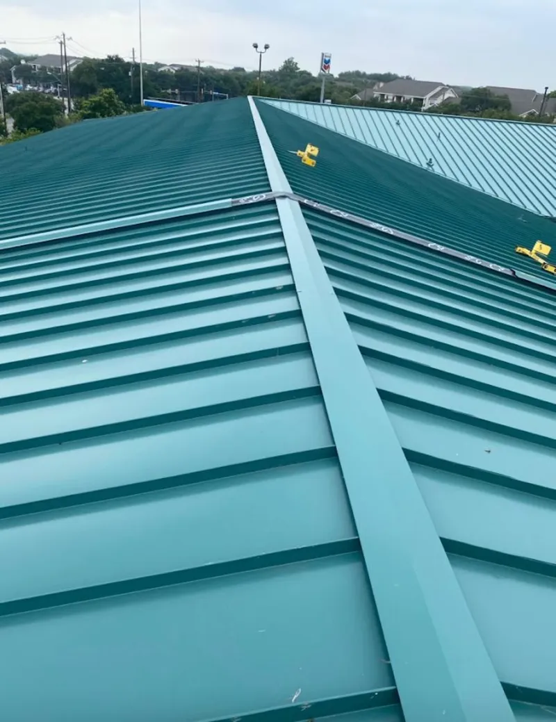 Green commercial metal roof ridge and valley for Metal Roof Repair in Linwood